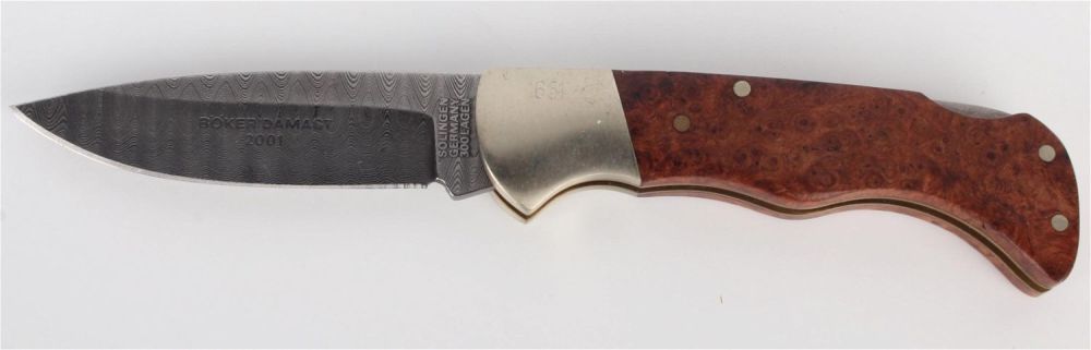 Lot 133208: 2001 BOKER ANNUAL DAMASCUS FOLDING KNIFE