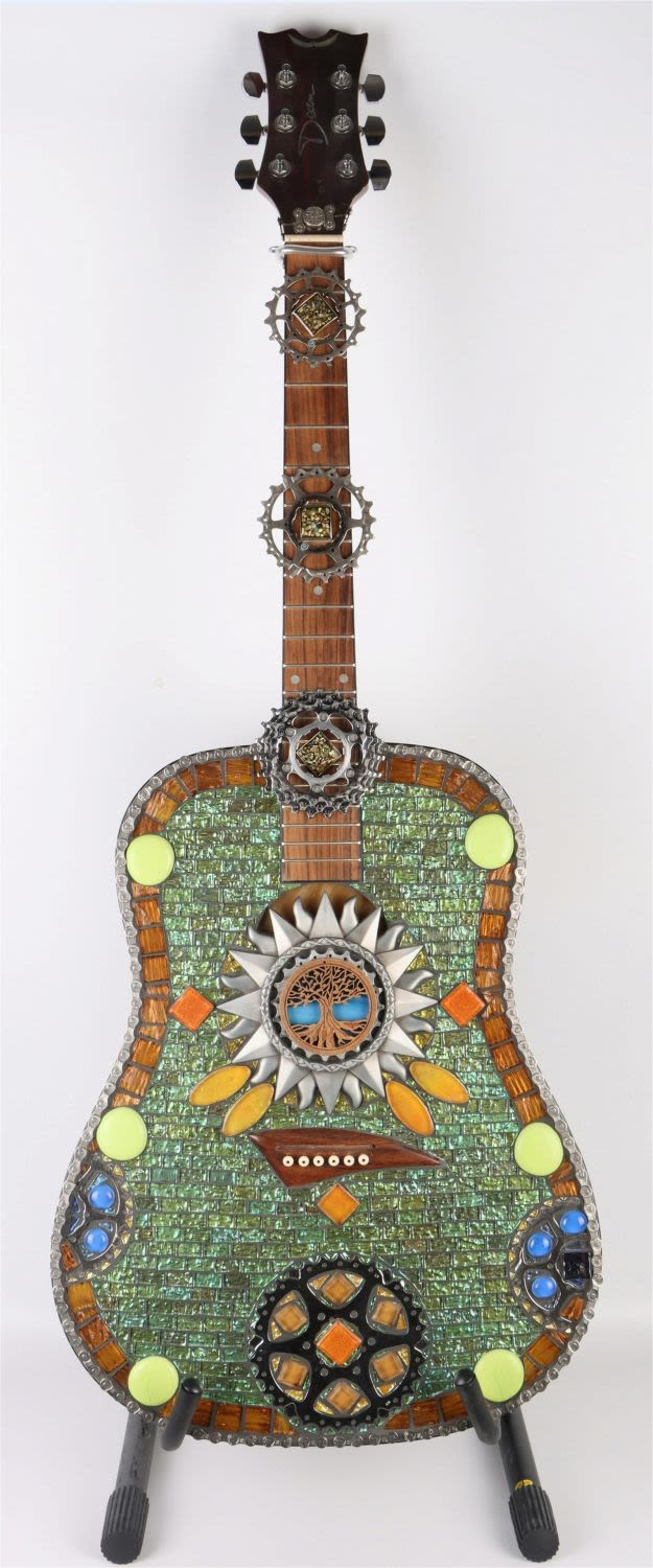 Lot 134150: GINHOL MOSAICS UPCYCLED GUITAR ART DECOR