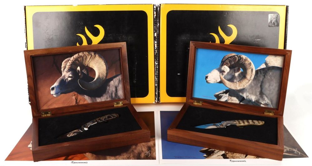Lot 135178: LOT OF 2 BROWNING FULL CURL LIM ED. KNIFE BOX SETS
