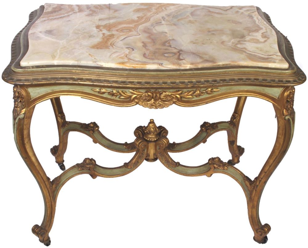 Lot 135190: LOUIS XIV FRENCH ONYX TOP CENTER TABLE W/STRETCHER