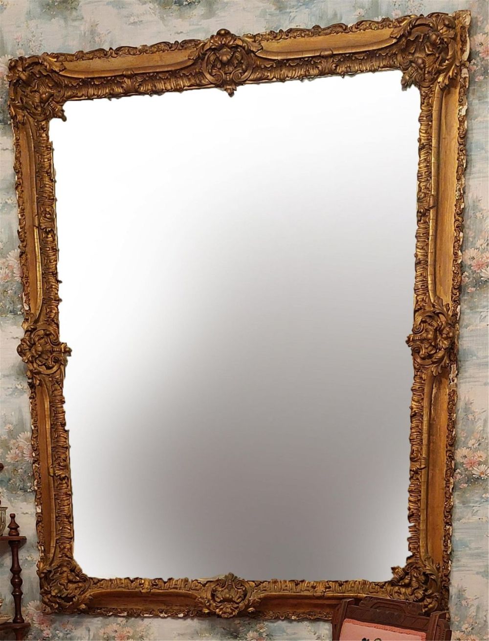 Lot 135192: 50 X 62" LARGE GOLD GILDED ANTIQUE ORNATE MIRROR