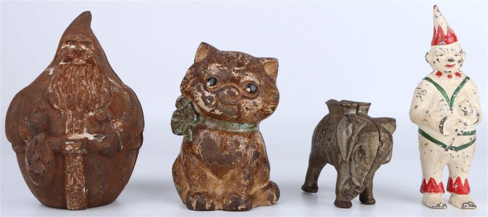 Lot 136173: VINTAGE CAST IRON FIGURE PIGGY BANKS (4)