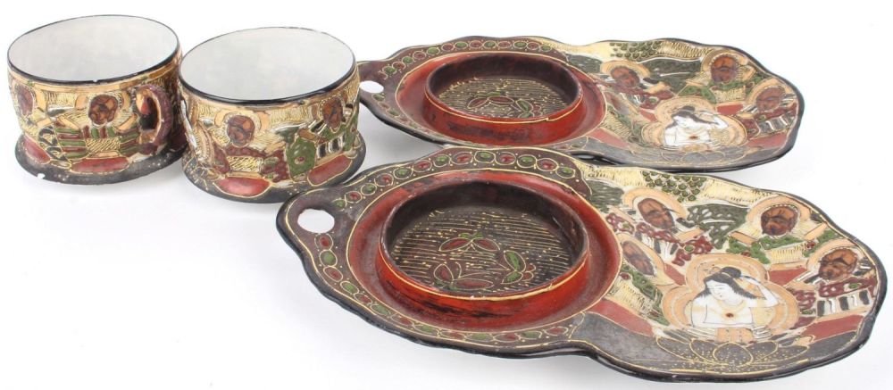 Lot 138174: LOT OF TWO PAINTED JAPENESE TEA CUP & SNACK PLATES