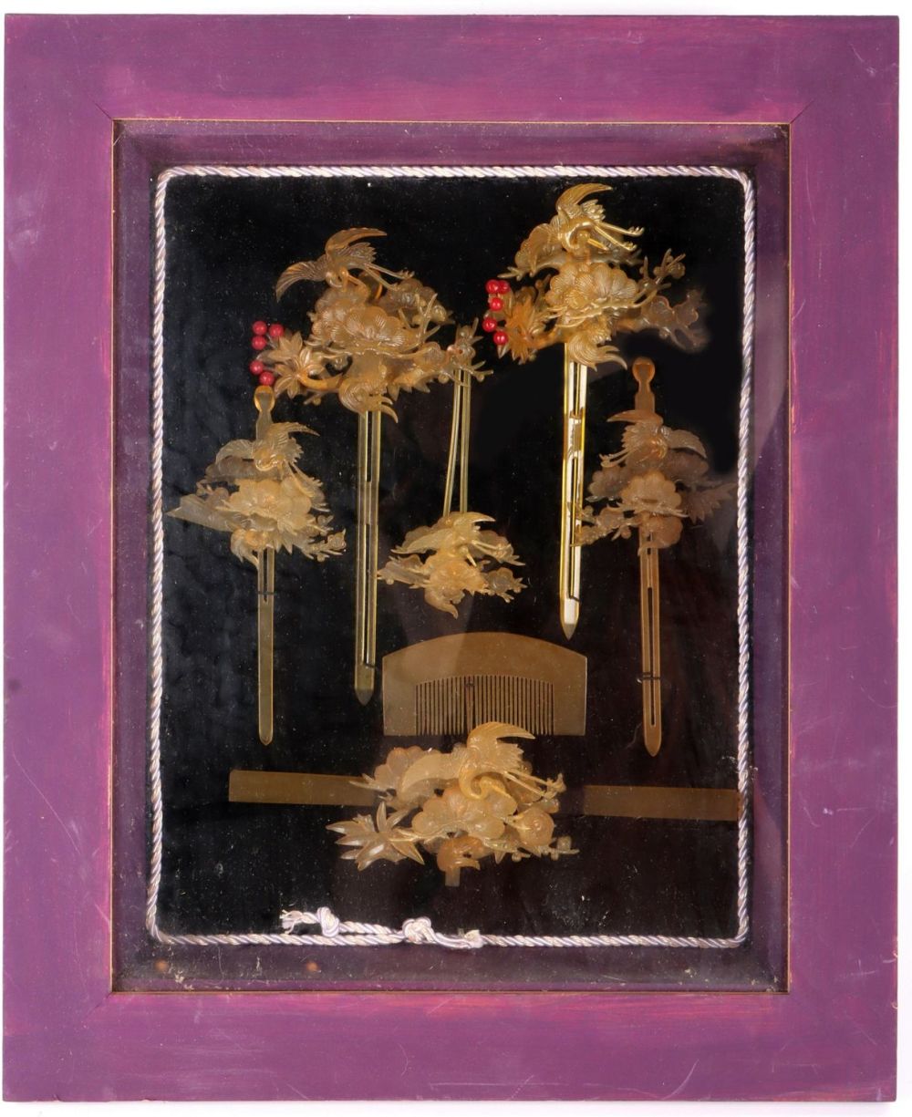Lot 138179: VINTAGE CHINESE BRIDAL HAIR PIN FRAMED SET