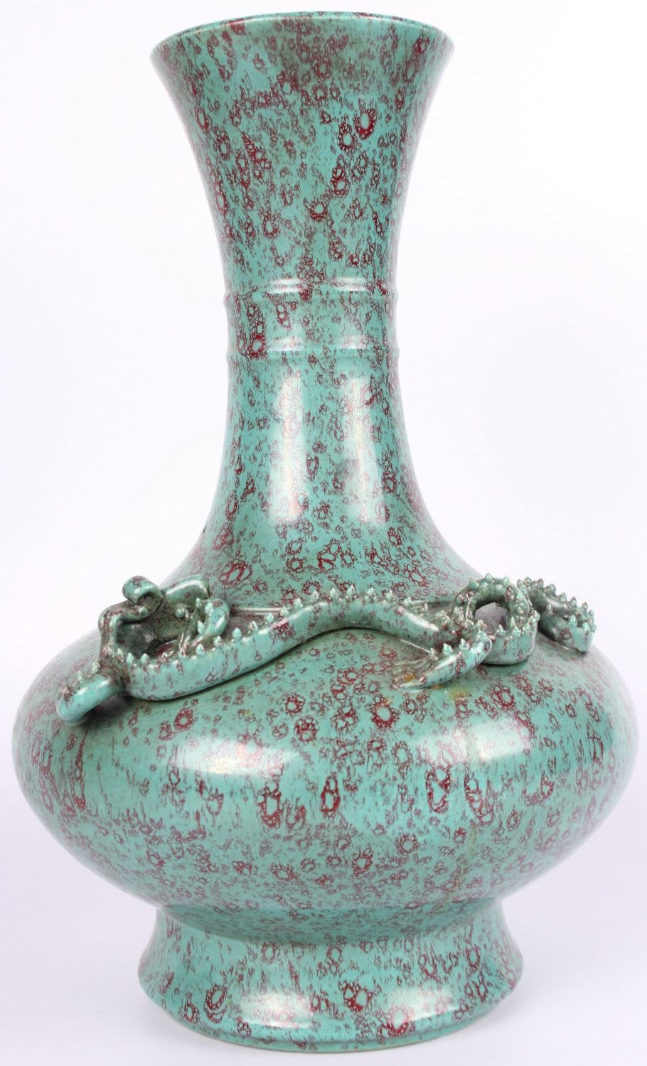 Lot 138180: CHINESE TEAL & RED SPECKLED PORCELAIN PEAR VASE