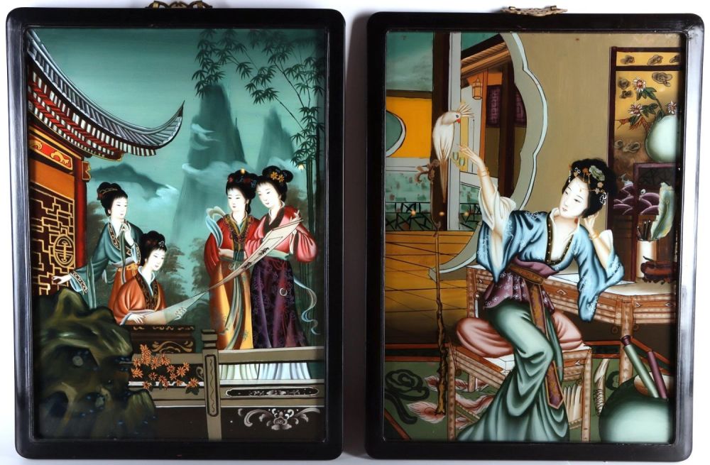 Lot 138184: CHINESE REVERSE GLASS PAINTINGS 17 X 23" (2)
