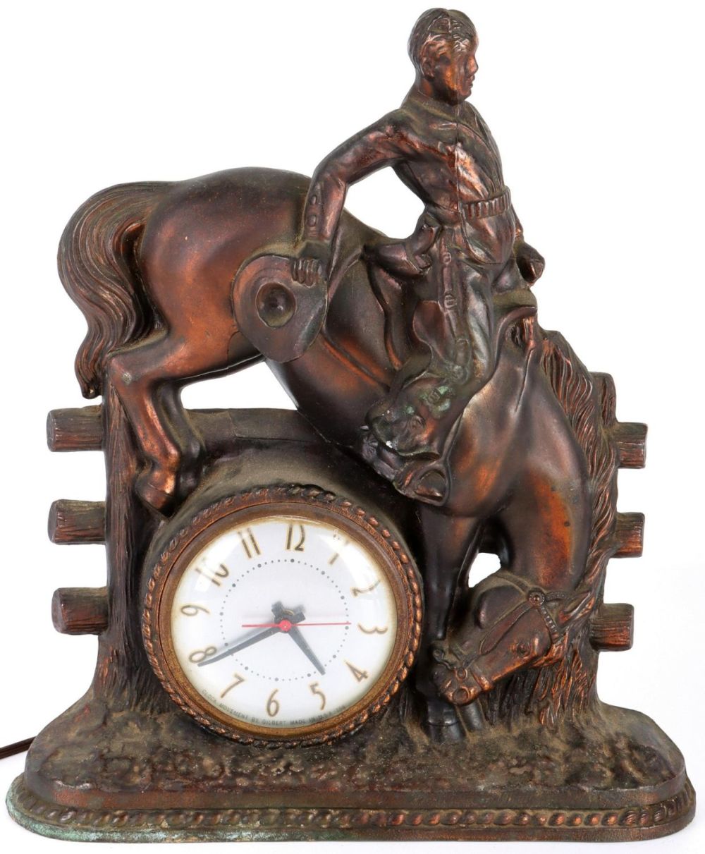 Lot 138185: VINTAGE M L GILBERT BUCKING BRONCO COWBOY CLOCK