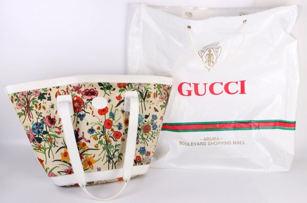 Lot 139200: AUTHENTIC GUCCI FLORAL TOTE BAG W/ STORE BAG