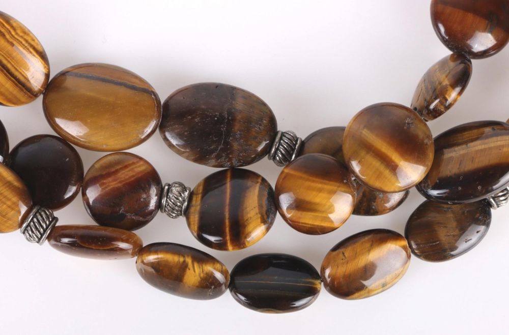 Lot 141165: 3-STRAND TIGERS EYE STERLING SILVER NECKLACE