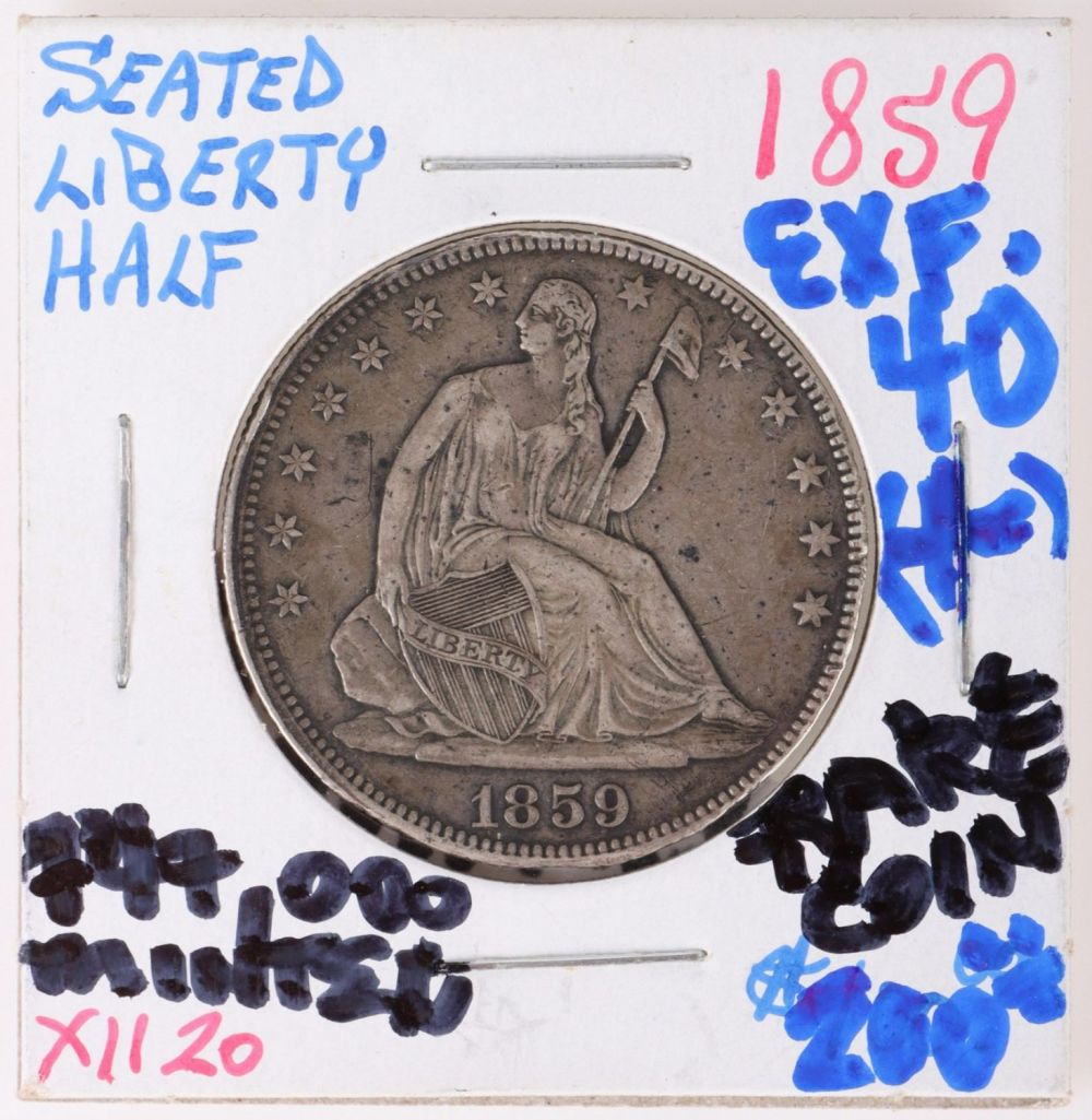 Lot 141204: 1859 SEATED LIBERTY SILVER HALF DOLLAR - XF+