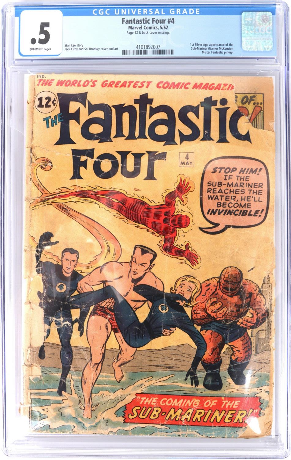 Lot 142180B: FANTASTIC FOUR #4(1962) CGC .5 - 1ST SUB MARINER