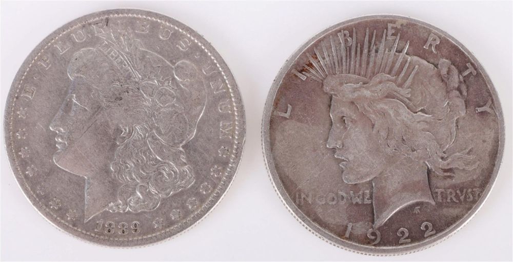 Lot 142183: 1922-P PEACE & 1889-O MORGAN SILVER DOLLARS