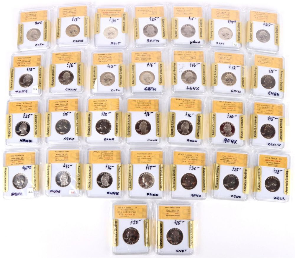 Lot 142185: SGS GRADED WASHINGTON QUARTER PROOFS - (30)
