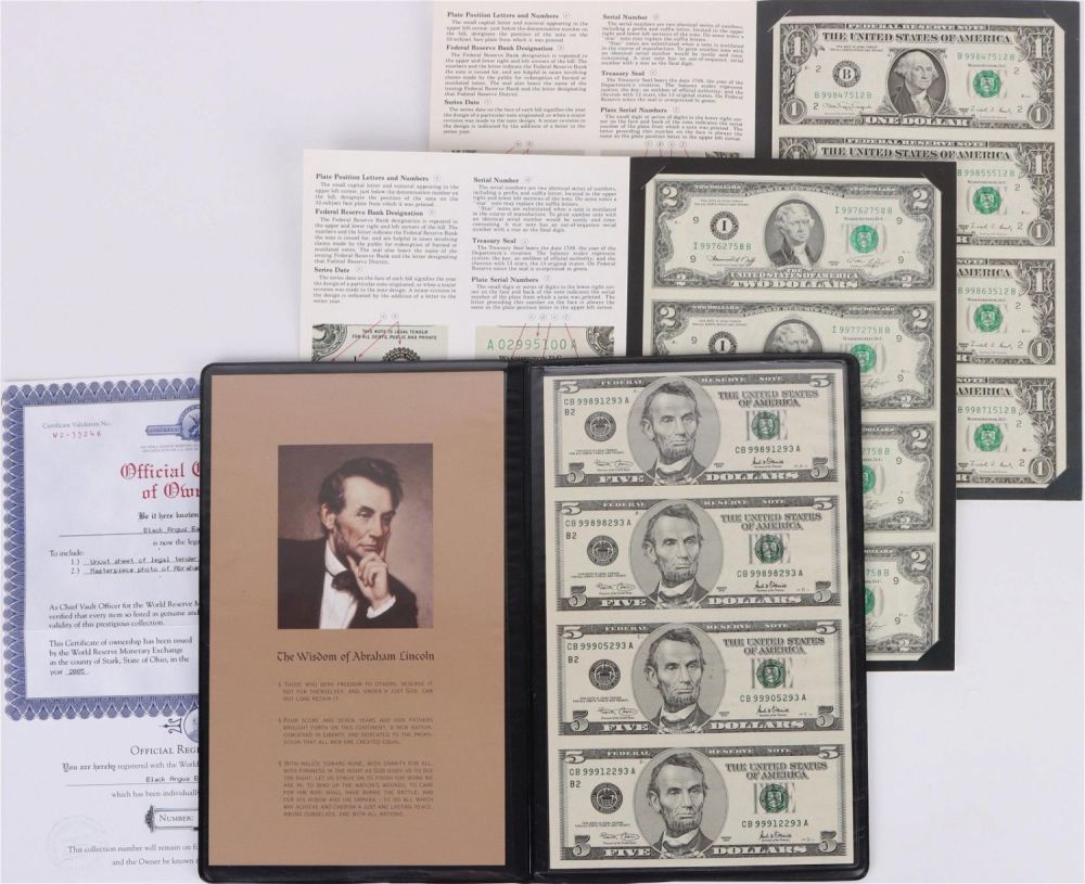 Lot 142194: US OFFICIAL UNCUT MINT BILL SHEETS $1, $2, & $5