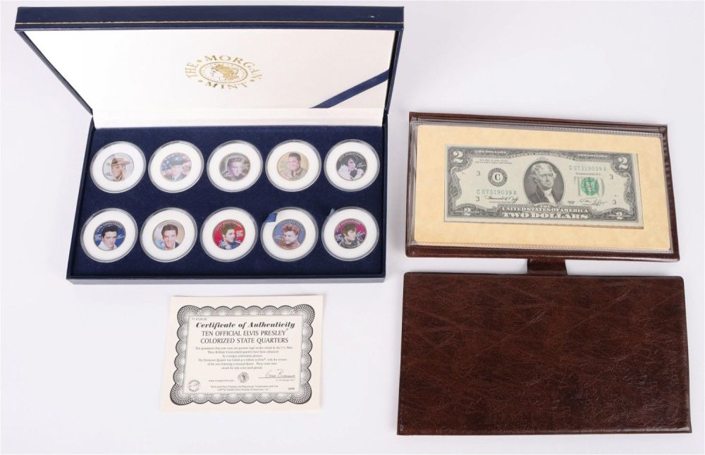 Lot 142195: ELVIS PRESELY MINT QUARTERS & 1976 MINT $2 BILL