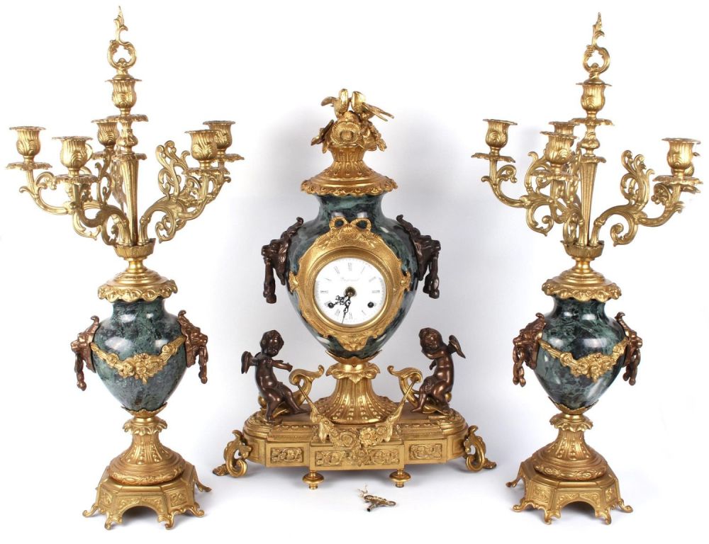 Lot 142196: FRANZ HERMLE IMPERIAL CLOCK & CANDELABRAS SET