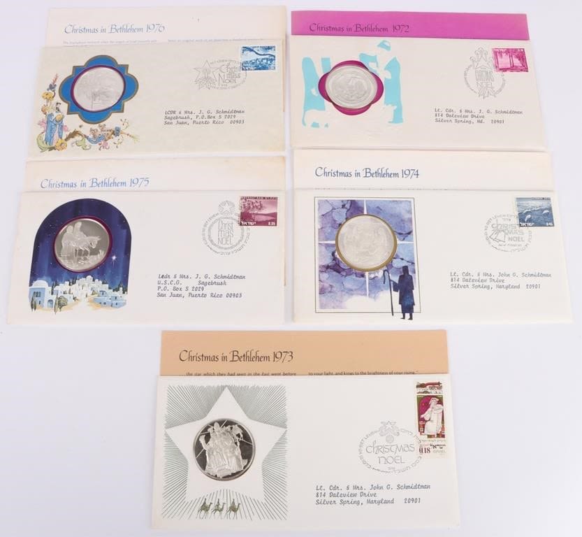 Lot 144157: 1972 STERLING CHRISTMAS FRANKLIN MINT MEDALS - (5)