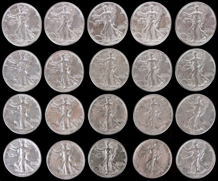 Lot 144165: .90 SILVER 1934 LIBERTY HALF DOLLARS - LOT OF 20