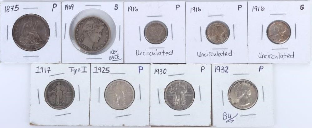Lot 144167: 1875-1932 SELECT 90% SILVER USA COINS - LOT OF 9