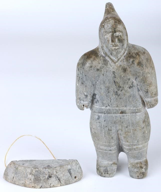 Lot 144193: YUP'IK ESKIMO SOAPSTONE CARVING W/ HANGING BASKET