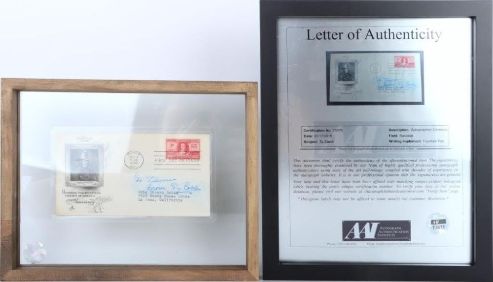 Lot 144225: TY COBB AUTHENTIC AUTOGRAPH FRAMED W/ COA