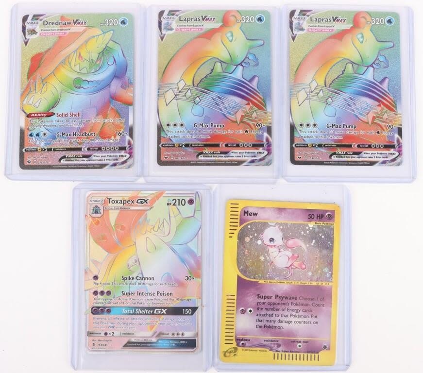 Lot 144256: MEW, RAINBOW TOXAPEX, DREDNAW & LAPRAS POKEMON