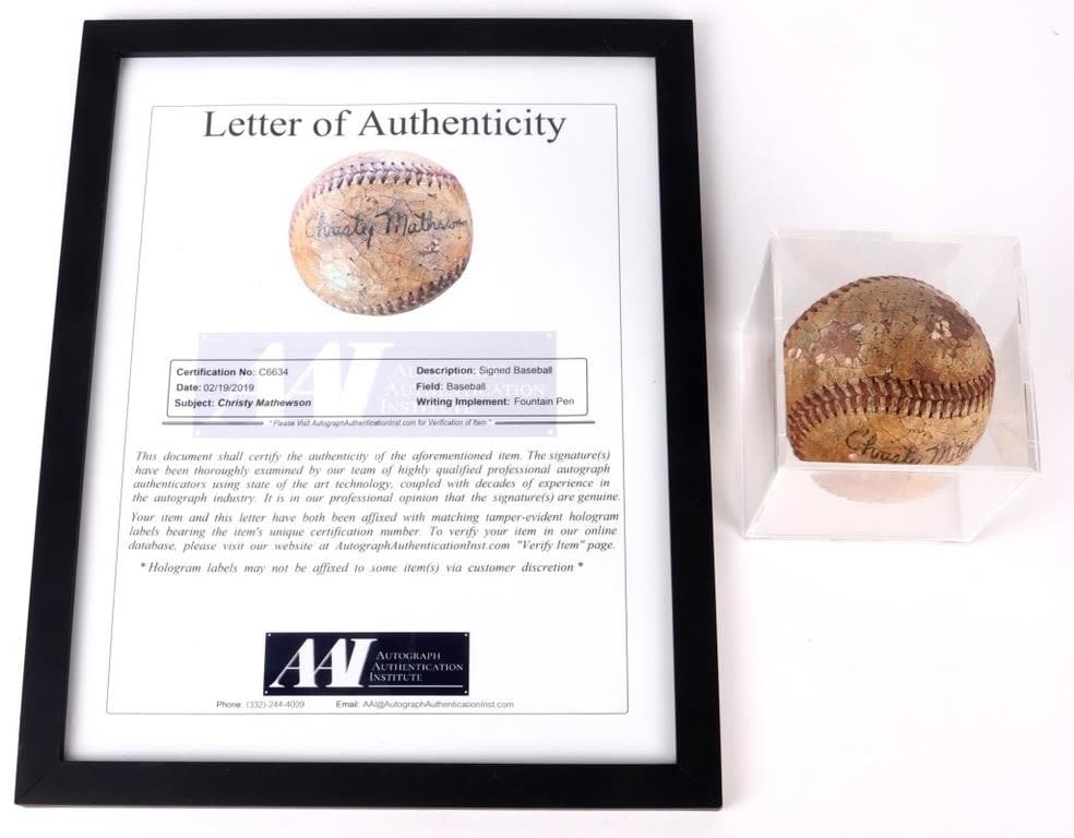 Lot 145165: CHRISTY MATTHEWSON AUTHENTICATED SIGNED BASEBALL