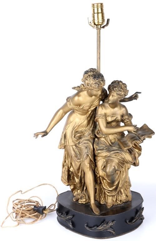 Lot 145230: AUGUSTE MOREAU VINTAGE CAST METAL TABLE LAMP