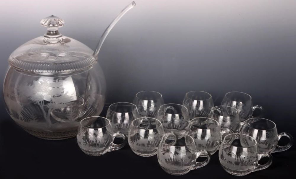 Lot 145250: CRYSTAL GERMAN HAND-CARVED PUNCH BOWL SET