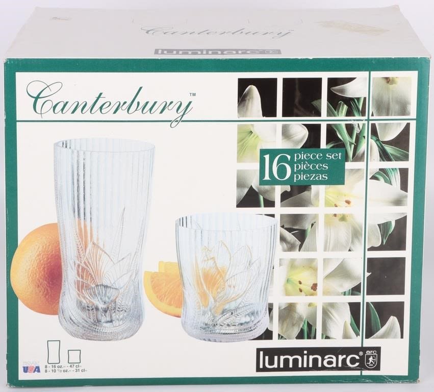 Lot 145252: CANTERBURY SEALED 16-PIECE DRINKING GLASS SET