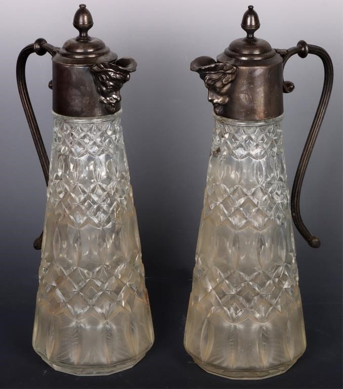 Lot 145278: STERLING SILVER CRYSTAL ANTIQUE PITCHERS - (2)