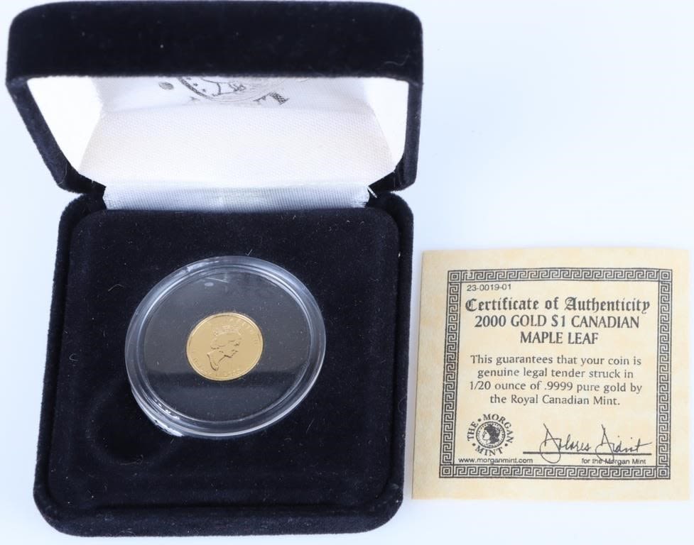 Lot 145147a: 1/20 OZ 9999 FINE GOLD CANADIAN $1 MAPLE LEAF COIN