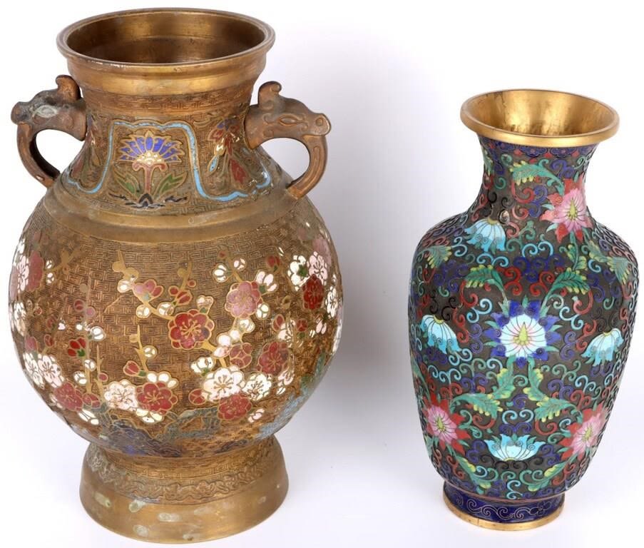 Lot 146209: ANTIQUE ASIAN CLOISONNE FLORAL VASES - LOT OF 2