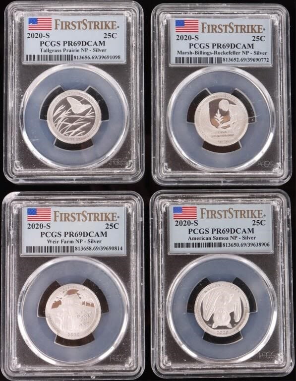 Lot 146246: SILVER 2020 PCGS PR69DCAM MINT QUARTERS - LOT OF 4