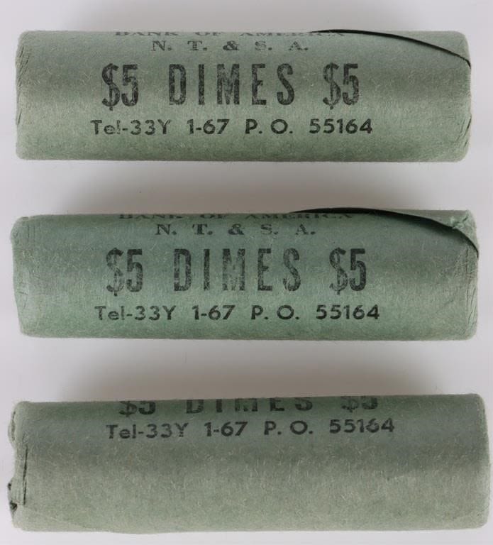 Lot 146247: 90% SILVER PROOF UNCIRCULATED ROOSEVELT DIME ROLLS