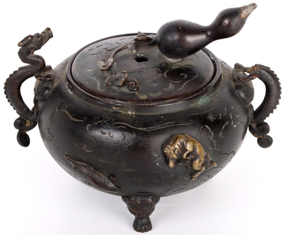 Lot 148244: ANTIQUE JAPANESE DRAGON CAST BRONZE CENSER