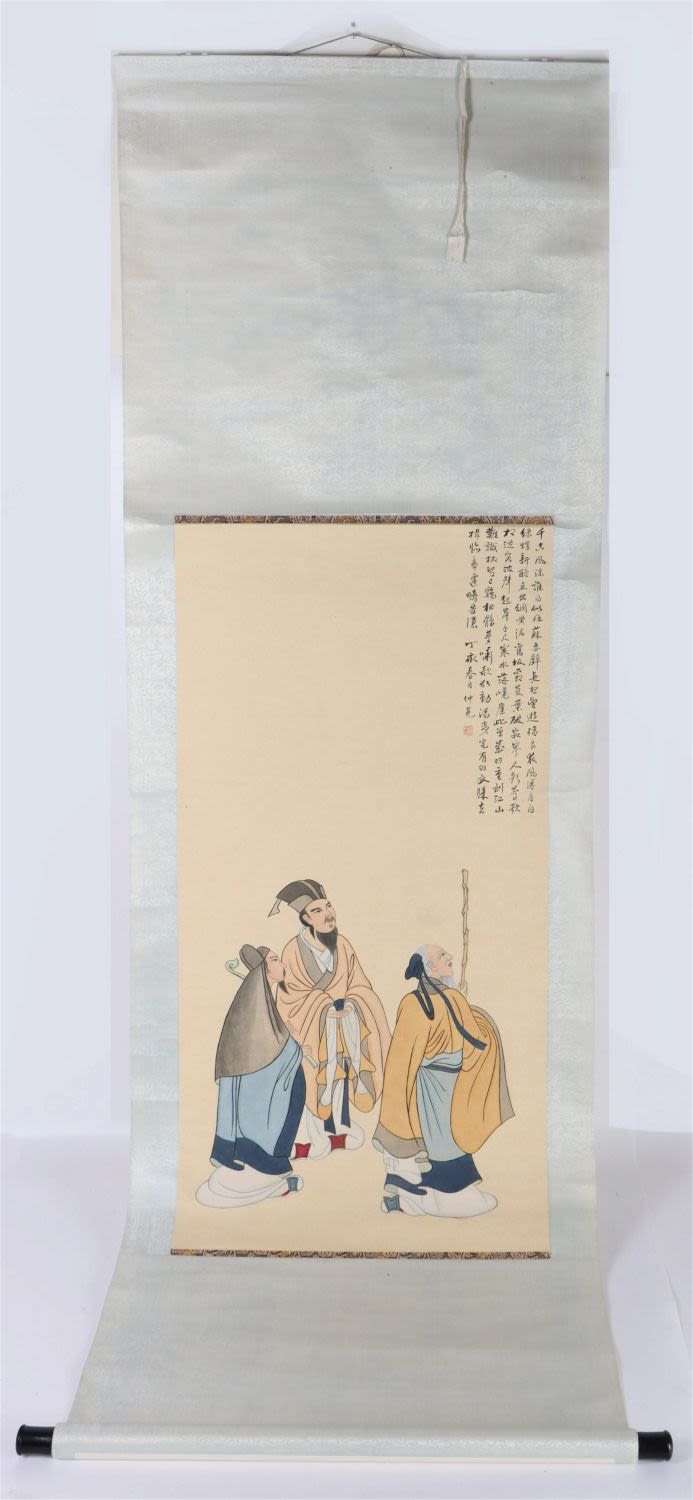 Lot 148248: CHINESE THREE SCHOLARS READING HANZI SCROLL