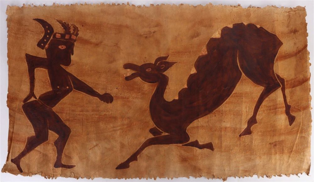 Lot 148252: NATIVE SOUTH AMERICAN PAINTING ON PARCHMENT