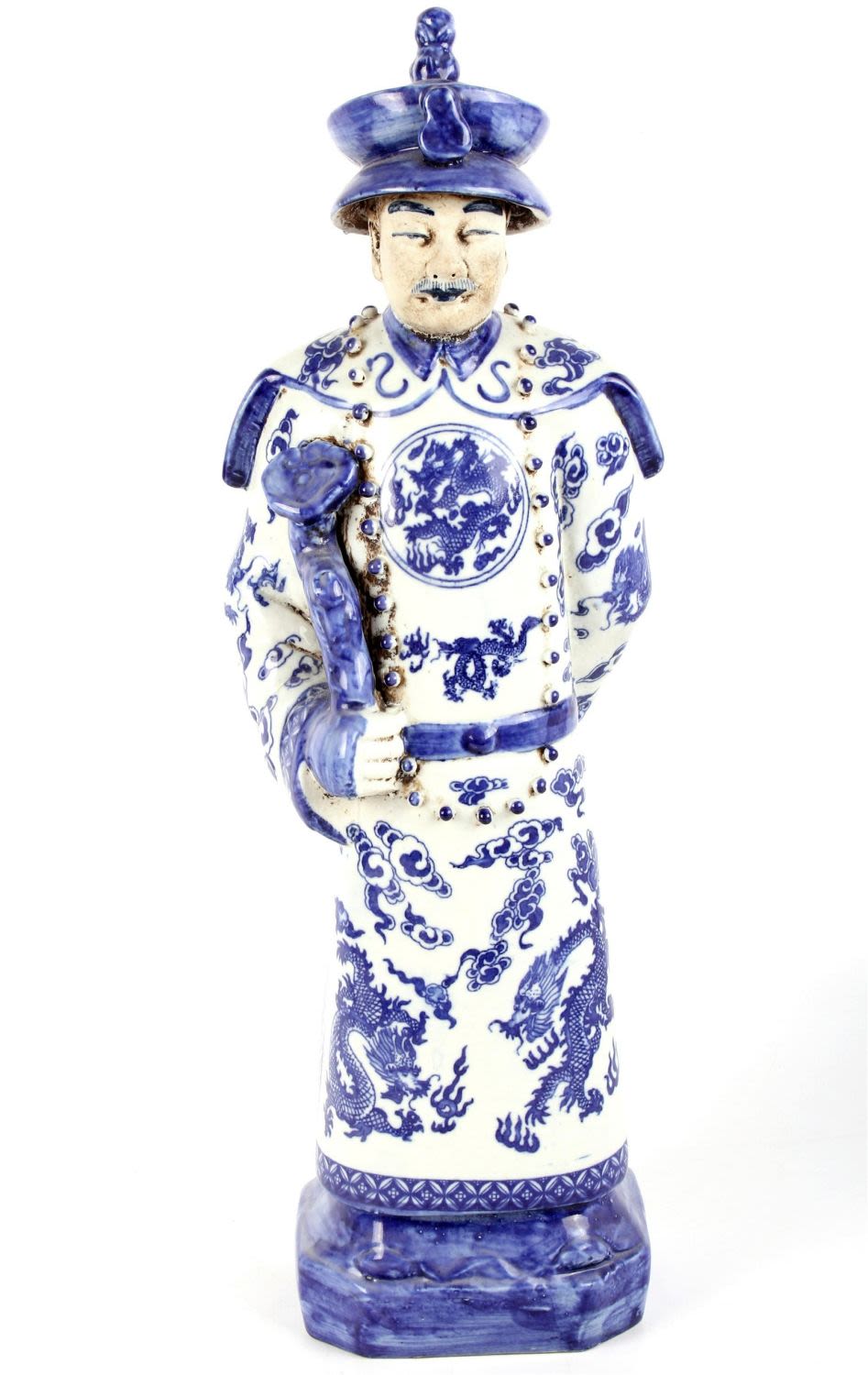 Lot 149157: ANTIQUE PORCELAIN CHINESE STATUE BLUE HUE NOBLE