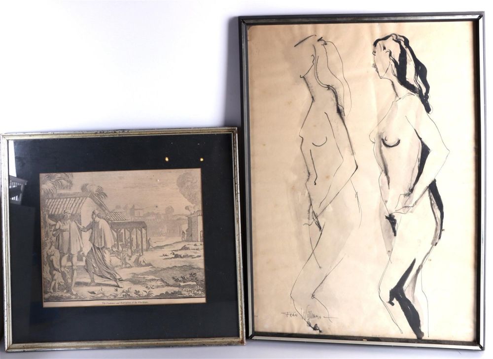 Lot 149168: J. N. BELLIN RECREATION PRINT & FIGURAL SKETCH