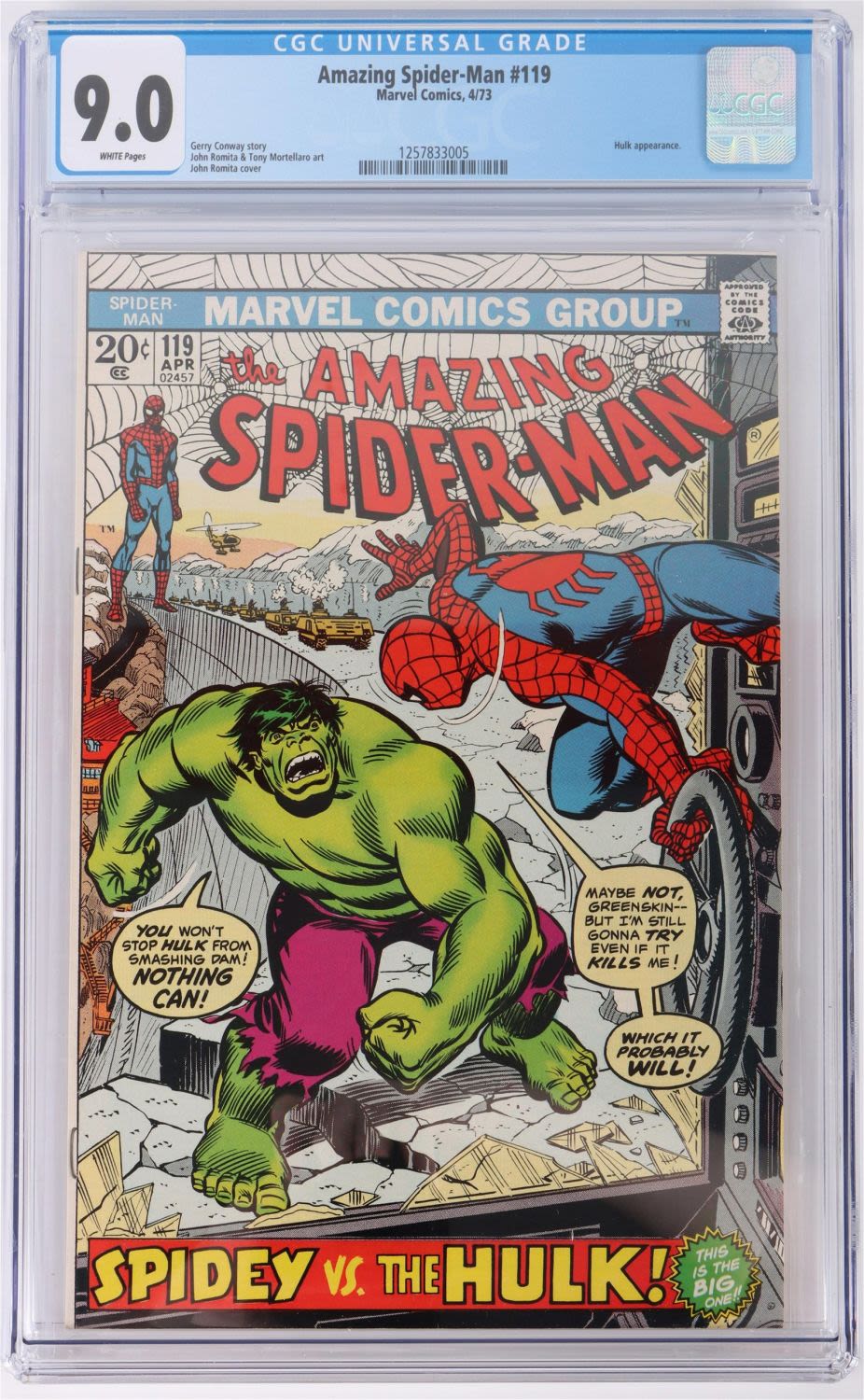 Lot 149178: AMAZING SPIDER-MAN #119 CGC 9.0- HULK VS SPIDERMAN