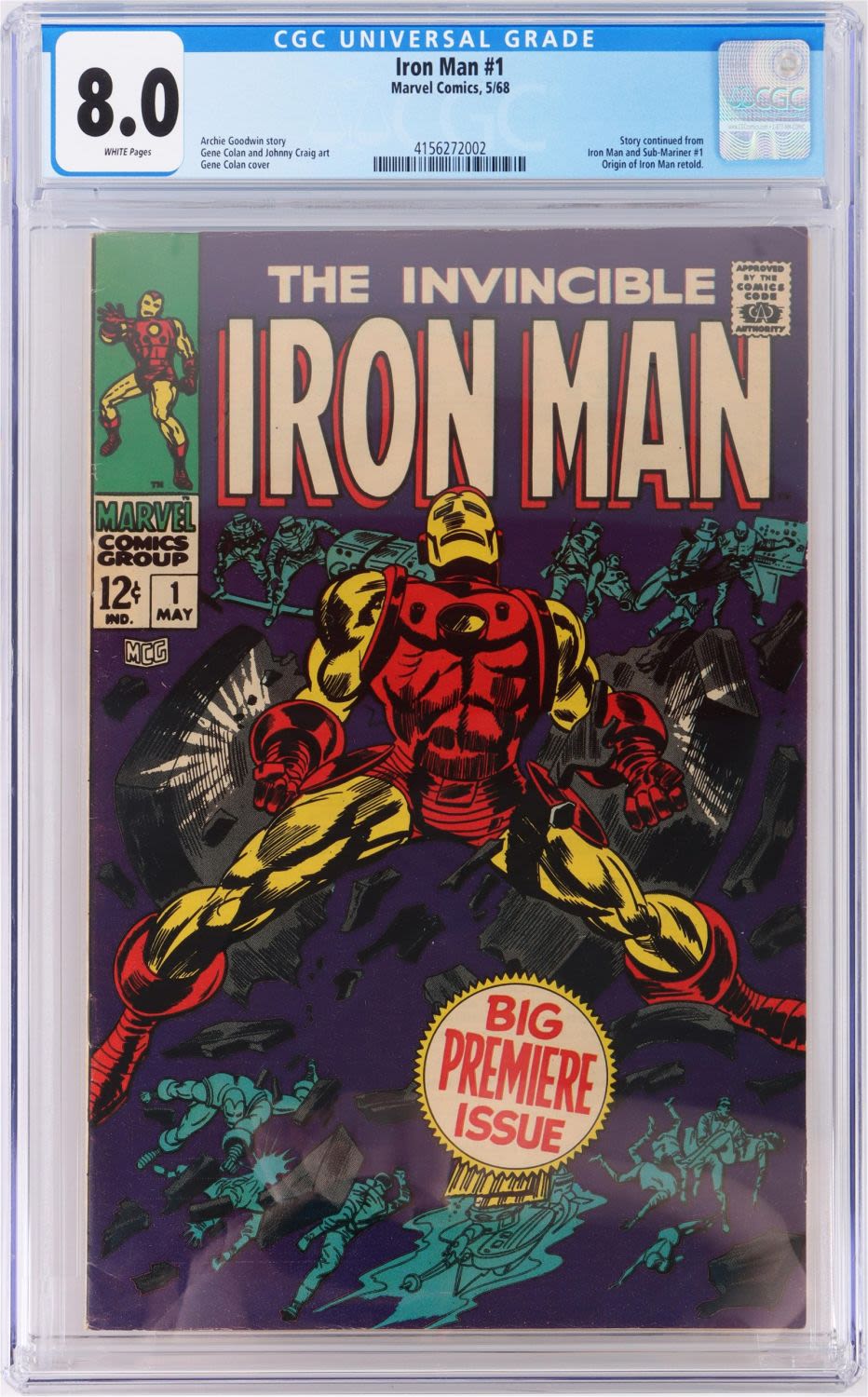Lot 149184: IRON MAN #1 CGC 8.0 - ORIGIN OF IRON MAN