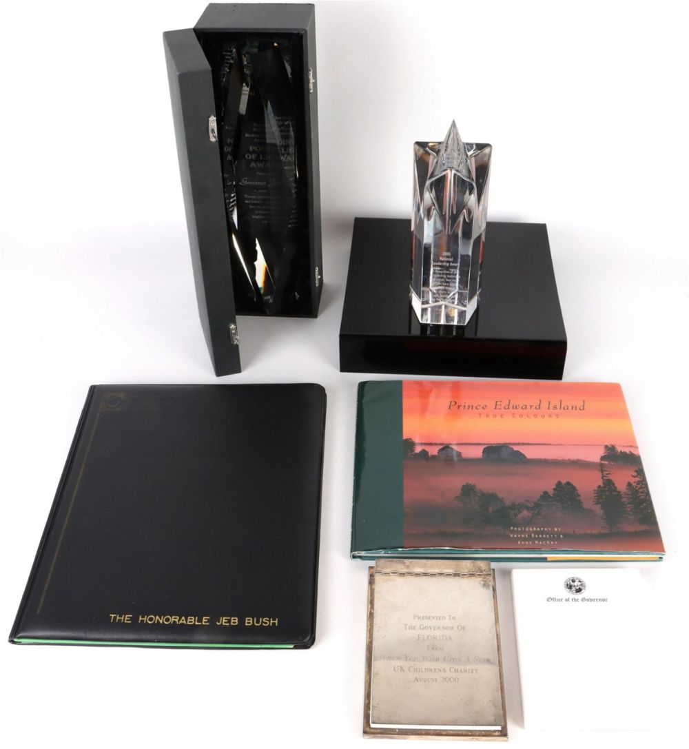 Lot 149198: JEB BUSH COLLECTIBLE ITEMS - AWARDS, SUPPLIES, ETC