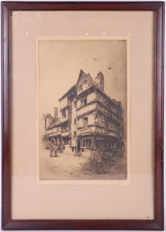 Lot 154155: 1917 JOHN TAYLOR ARMS THE OLDEST SETTLER ETCHING