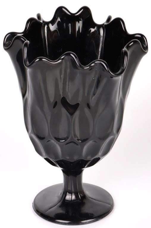 Lot 154164: FENTON BLACK GLASS THUMBPRINT SWUNG RUFFLED VASE