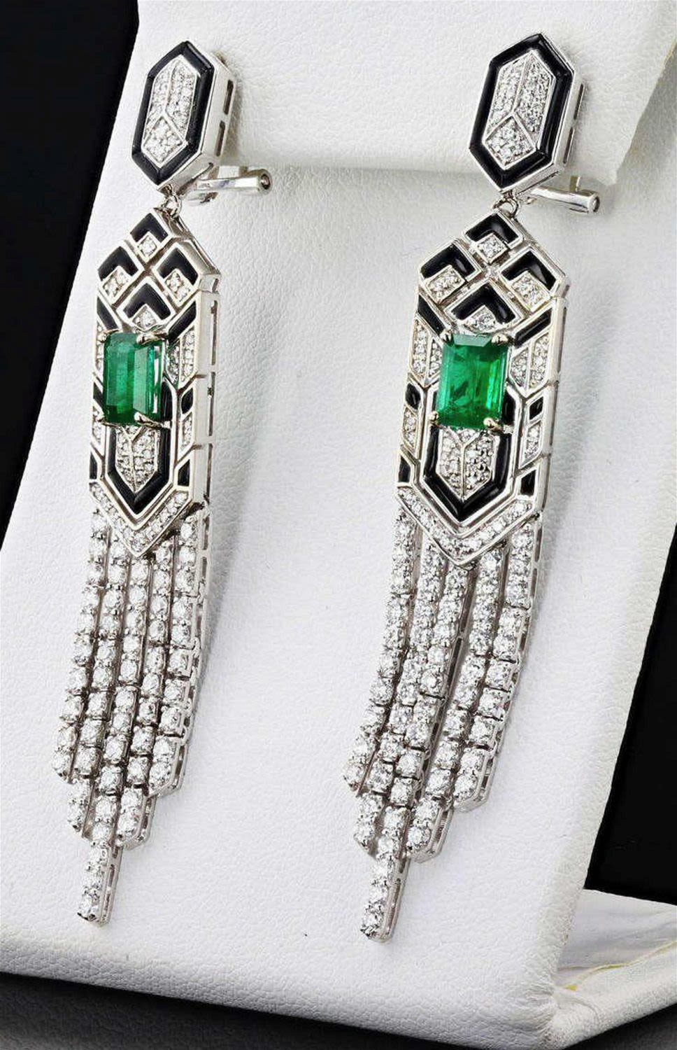Lot 156149A: 1.89CTW EMERALD & 3.33CTW DIA 18K WG EARRINGS