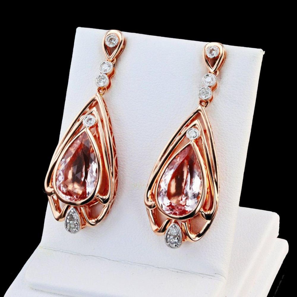 Lot 156151: 10.14CTW MORGANITE & .39CTW DIA 14K GOLD EARRINGS