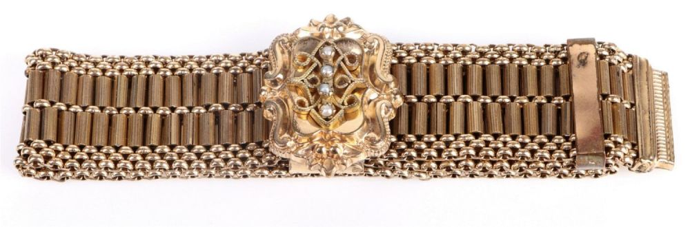 Lot 156153B: ANTIQUE 10KGP PEARL VICTORIAN SLIDE BRACELET