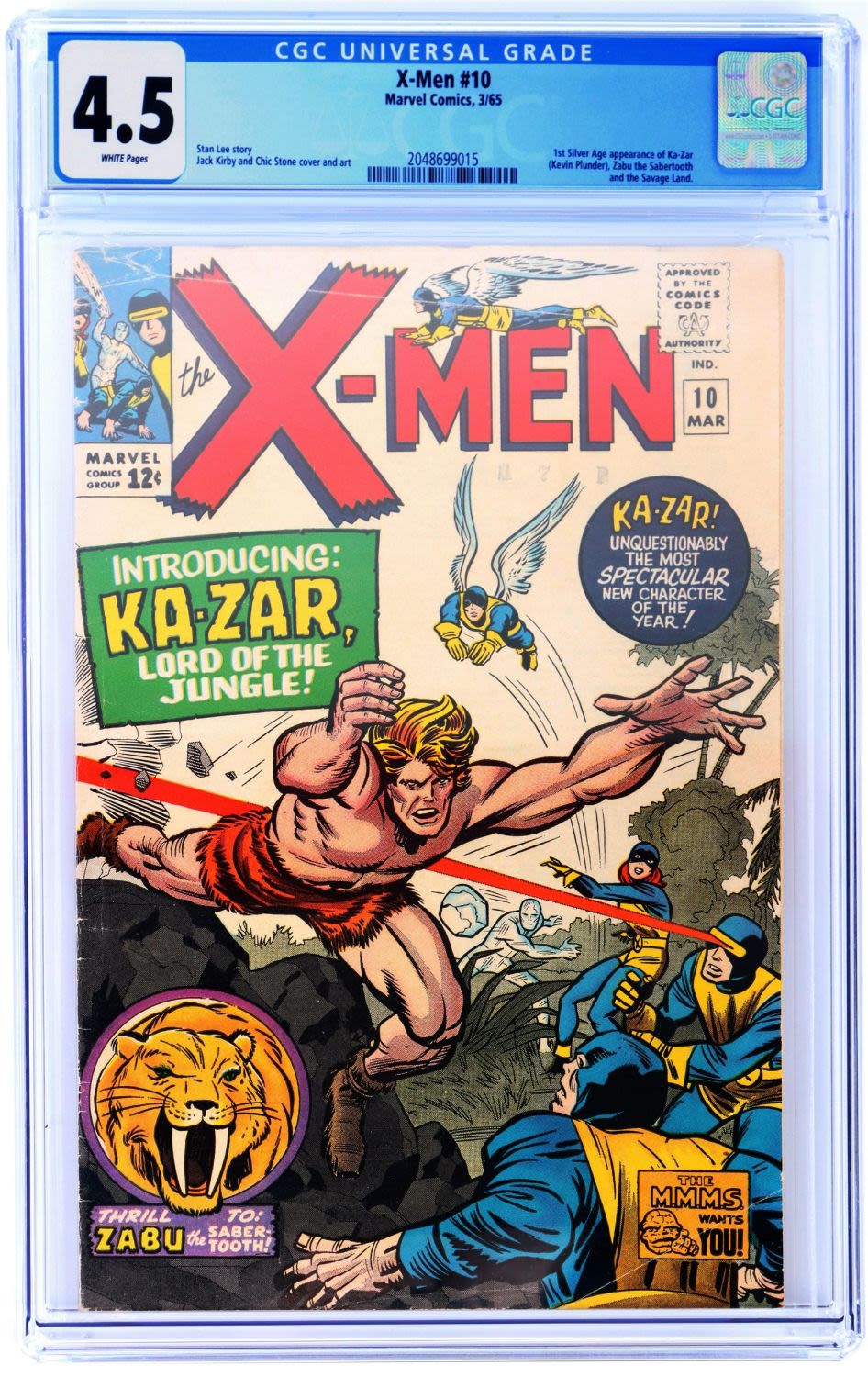 Lot 156209: 4.5 CGC X-MEN #10: 1ST SAVAGE LAND, KA-ZAR, ZABU