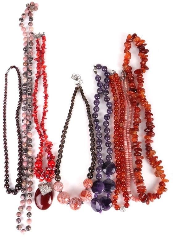 Lot 157159: GEMSTONE BEADED NECKLACES - CARNELIAN, GARNET, ETC